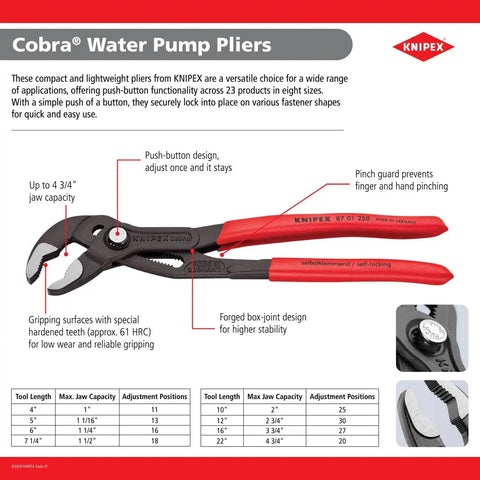 KNIPEX - Cobra Water Pump Pliers, Multi-Component (87 02 250),10 inches